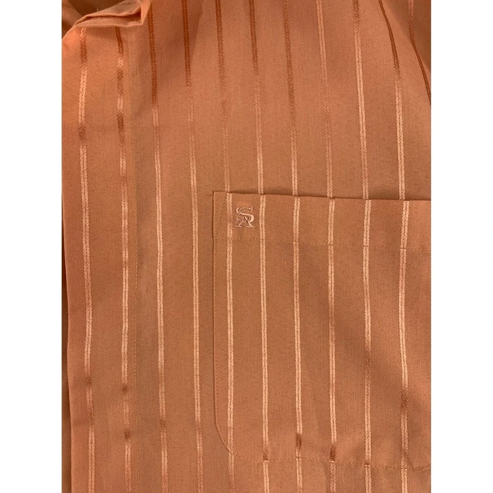 Stacy Adams‎ Dress Shirt Mens L 16-16.5 Peach Orange Striped Long Sleeve Pocket
